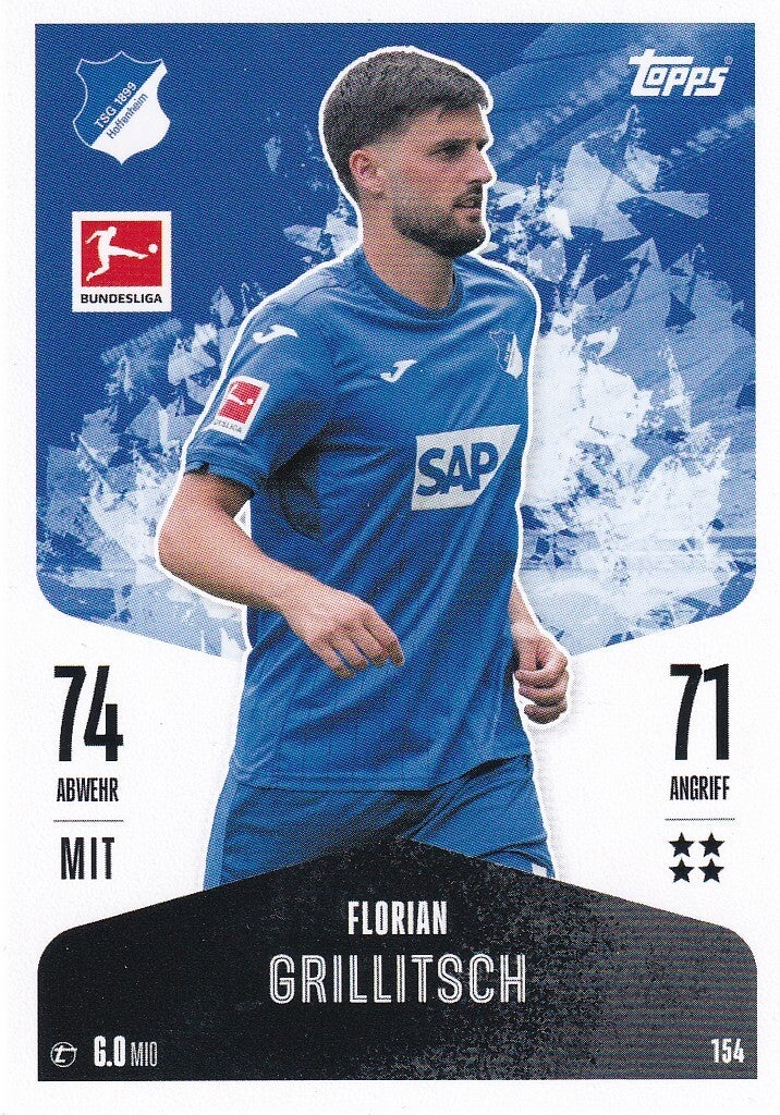 Florian Grillitsch / TSG Hoffenheim / Topps Match Attax 2024 / Basis Karte / Nr. 154