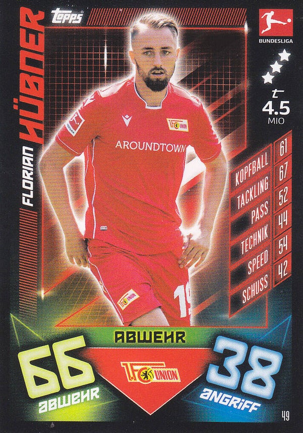 Florian Hübner / 1.FC Union Berlin / Topps Match Attax 2019 / Basis Karte / Nr.49
