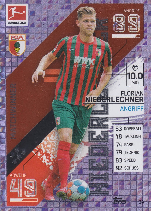 Florian Niederlechner / FC Augsburg / Topps Match Attax 2021 / Matchwinner Karte / Nr.34