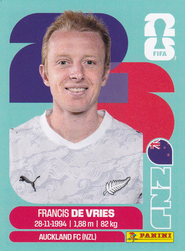 Francis de Vries - Neuseeland - Panini WM 2026 - Basis Bild - NZL8