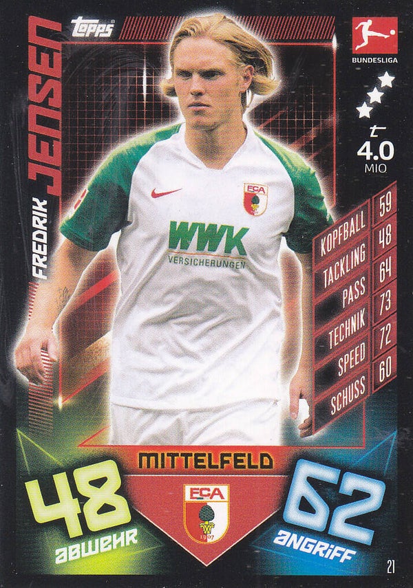 Fredrik Jensen / FC Augsburg /  Topps Match Attax 2019 / Basis Karte / Nr.21