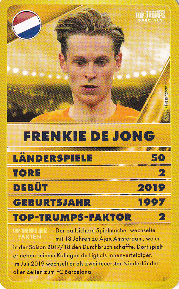 Frenkie de Jong - Holland - Top Trumps - Welt Fussball Stars