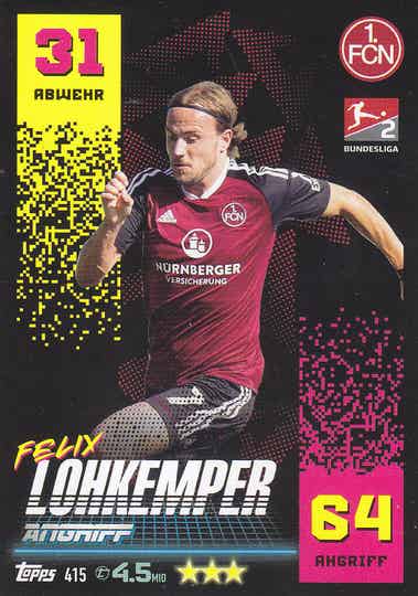 Felix Lohkemper / 1.FC Nürnberg / Topps Match Attax 2022 / Basis Karte / Nr.415