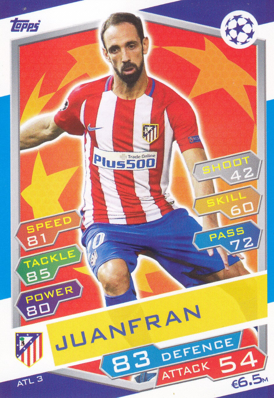 Juanfran / Atletico Madrid / Topps Champions League 2016 / Basis Karte / Nr. ATL 3