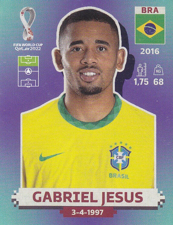 Gabriel Jesus / Brasilien / Panini WM 2022 / Basis Bild / Nr. BRA 16
