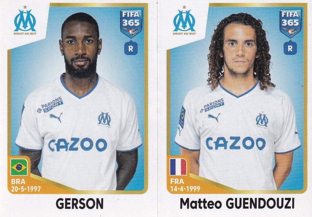 Gerson & Matteo Guendouzi / Olympique Marseille / Panini Fifa 365 Jahr 2023 / Doppelbild / Nr. 206a 206b