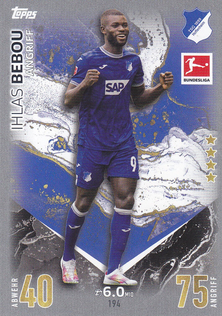 Ihlas Bebou / TSG Hoffenheim / Topps Match Attax 2023 / Basis Karte / Nr. 194