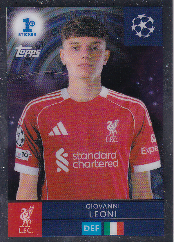Giovanni Leoni - FC Liverpool - Topps Champions League 2025 - 1st Sticker - Glitzer - Nr. 297