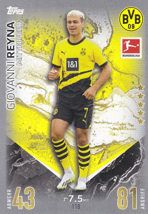 Giovanni Reyna / Borussia Dortmund / Match Attax 2023 / Basis Bild / Nr.118