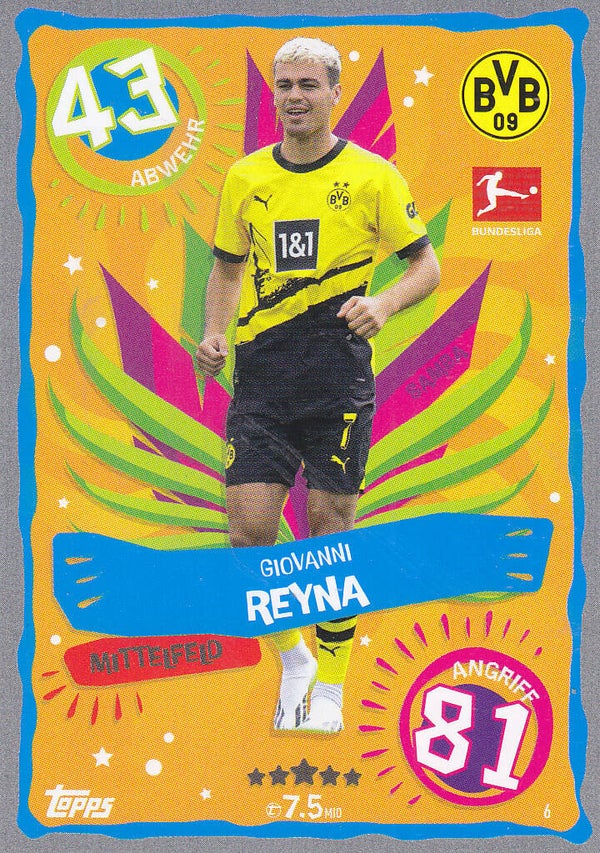 Giovanni Reyna / Borussia Dortmund / Topps Match Attax 2023 / Samba Karte / Nr.6