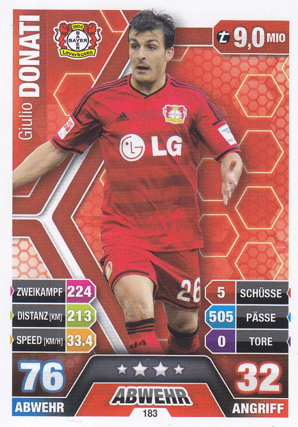 Giulio Donati / Bayer Leverkusen / Topps Match Attax 2014 / Basis Karte / Nr. 183