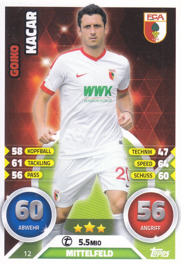 Gojko Kacar / FC Augsburg / Topps Match Attax 2016 / Basis Karte / Nr. 12