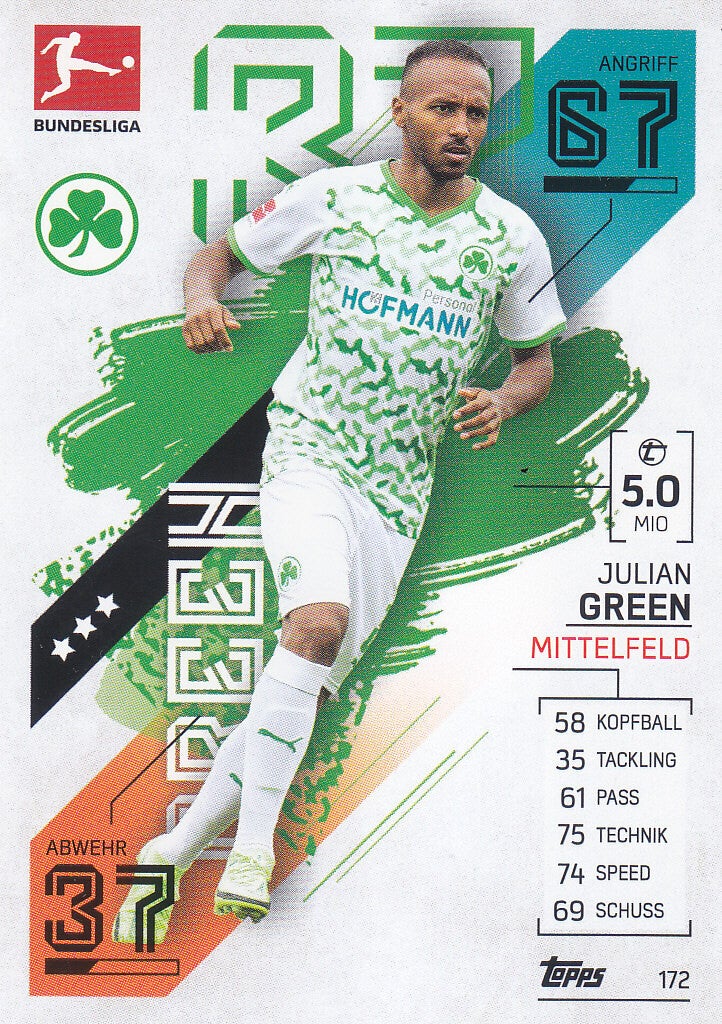 Julian Green / SpVgg Greuther Fürth / Topps Match Attax 2021 / Basis Karte / Nr.172