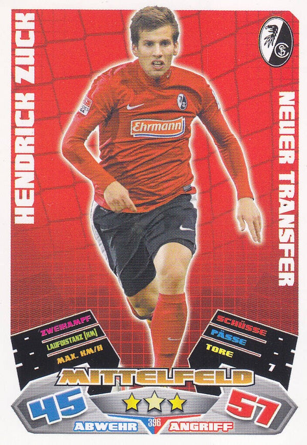 Hendrick Zuck / SC Freiburg / Topps Match Attax 2012 / Neuer Transfer / Nr. 396