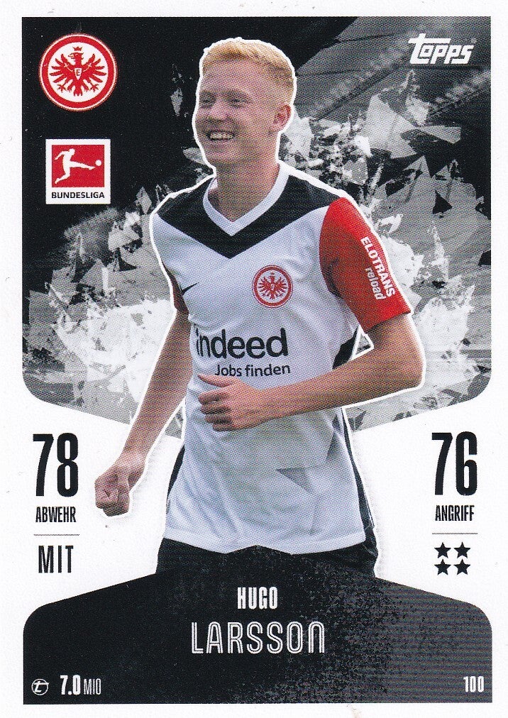 Hugo Larsson / Eintracht Frankfurt / Topps Match Attax 2024 / Basis Karte / Nr. 100