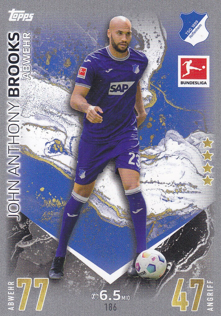 John Anthony Brooks / TSG Hoffenheim / Topps Match Attax 2023 / Basis Karte / Nr.186