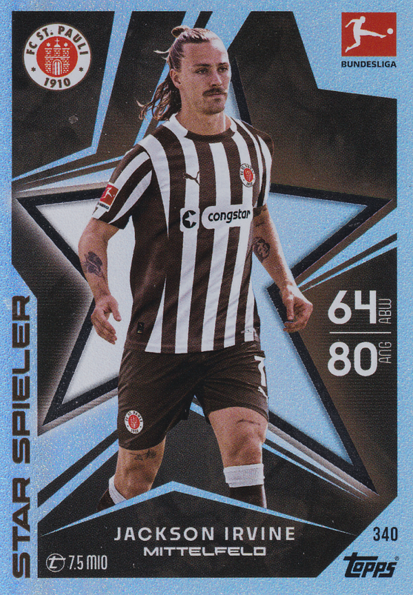 Jackson Irvine - FC St. Pauli - Topps Match Attax 2025 - Star Spieler - Nr. 340