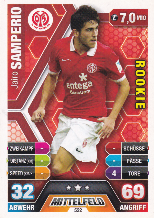 Jairo Samperio - 1.FSV Mainz 05 - Topps Match Attax 2014 - Rookie - Nr. 522