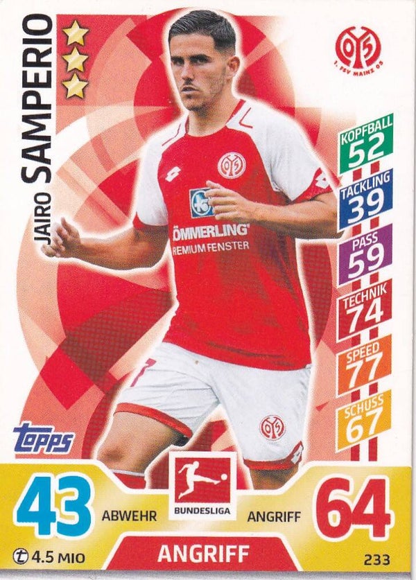 Jairo Samperio - 1.FSV Mainz 05 - Topps Match Attax 2017 - Basis Karte - Nr. 233