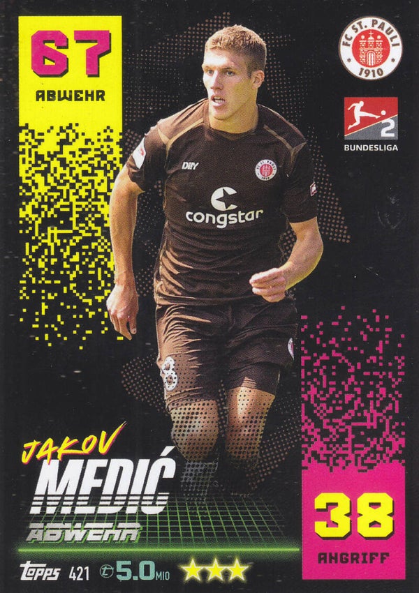 Jakov Medic / FC St. Pauli / Topps Match Attax 2022 / Basis Karte / Nr. 421