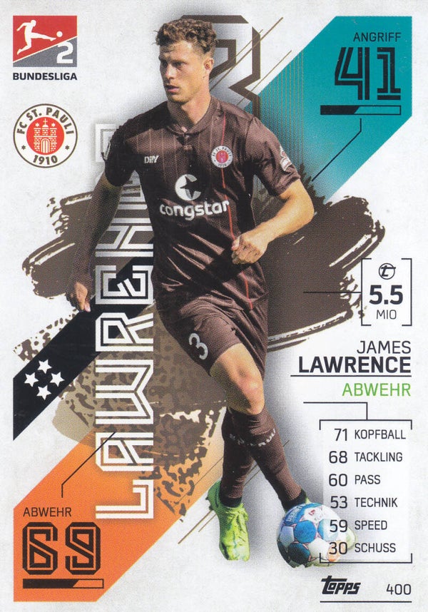James Lawrence / FC St. Pauli / Topps Match Attax 2021 / Basis Karte 2.Bundesliga / Nr. 400