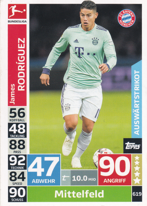 James Rodriguez - FC Bayern München - Topps Match Attax 2018 - Basis Karte - Nr. 619