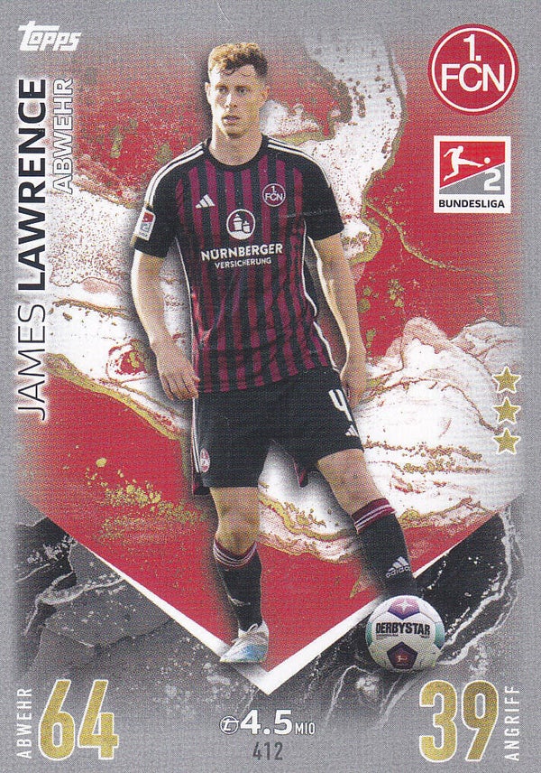James Lawrence - 1.FC Nürnberg - Topps Match Attax 2023 - Basis Karte - Nr. 412