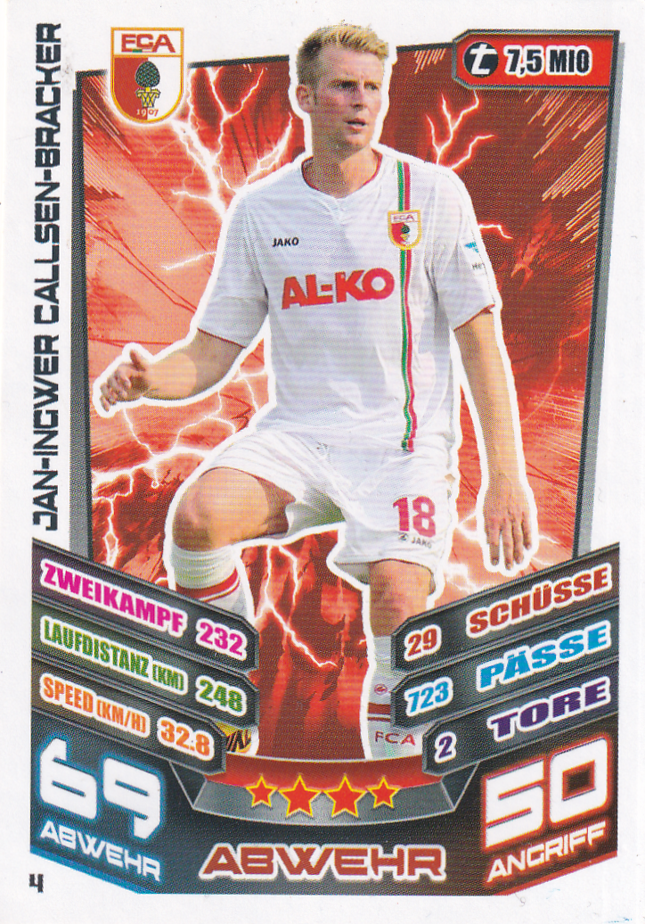 Jan-Ingwer Callsen-Bracker - FC Augsburg - Topps Match Attax 2013 - Basis Karte - Nr. 4