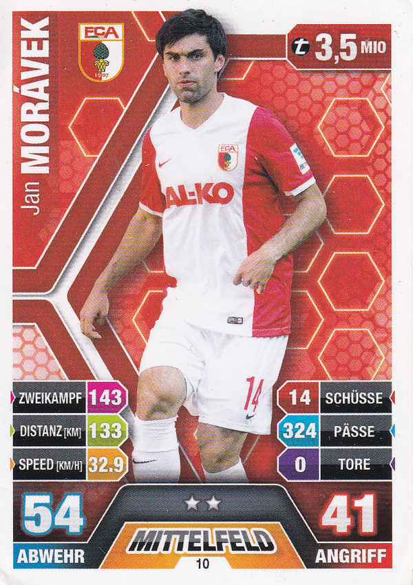 Jan Moravek - FC Augsburg - Topps Match Attax 2014 - Basis Karte - Nr. 10