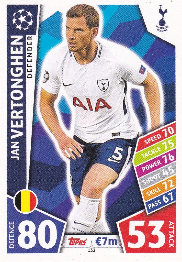 Jan Vertonghen - Tottenham Hotspur - Topps Champions League 2017 - Basis Karte - Nr. 132
