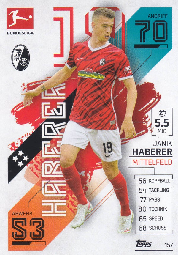 Janik Haberer / SC Freiburg / Topps Match Attax 2021 / Basis Karte / Nr.157