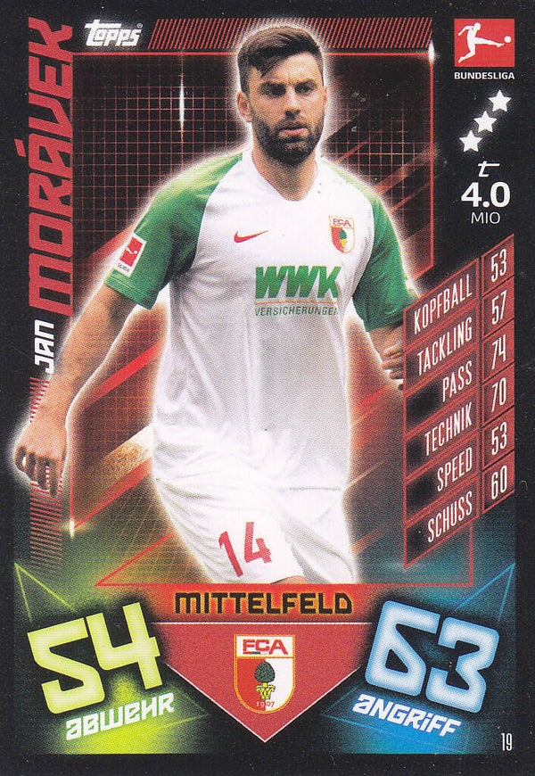 Jan Moravek  / FC Augsburg / Topps Match Attax 2019 / Basis Karte / Nr. 19