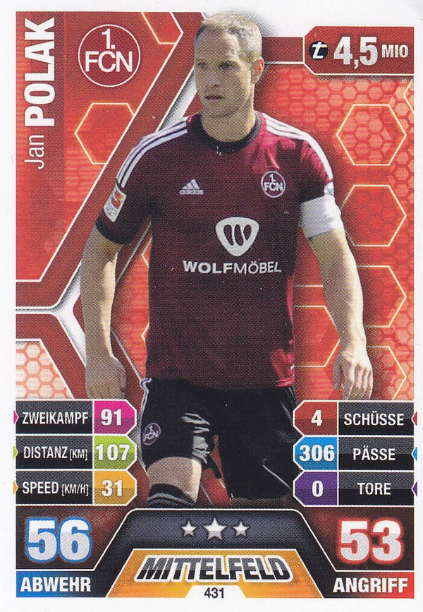 Jan Polak / 1.FC Nürnberg / Topps Match Attax 2014 / Basis Karte / Nr. 431
