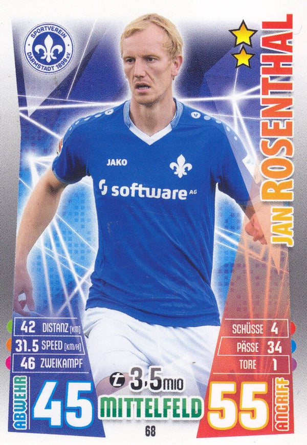 Jan Rosenthal / Darmstadt 98 / Topps Match Attax 2015 / Basis Karte / Nr.68