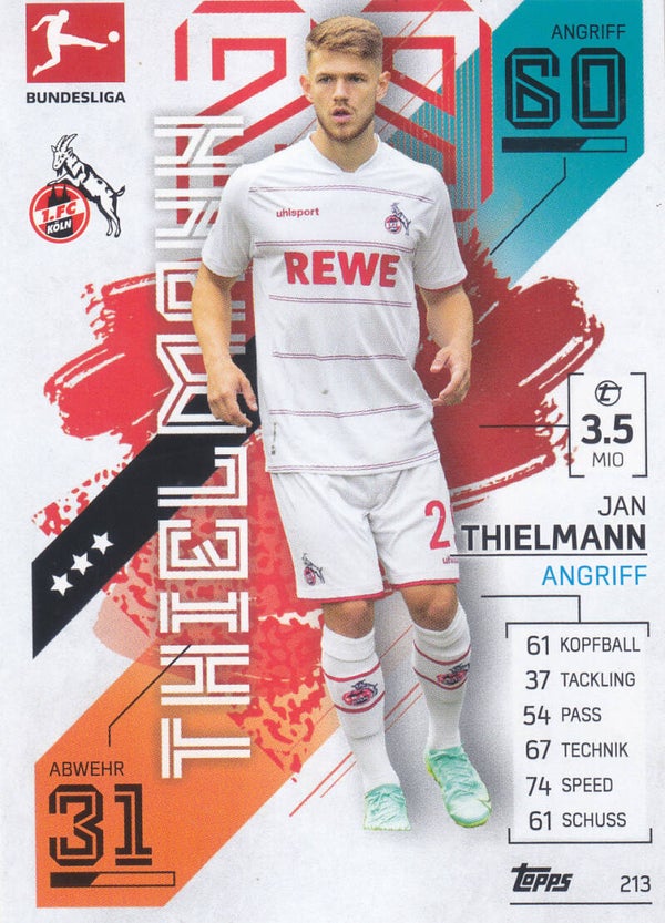Jan Thielmann / 1.FC Köln / Topps Match Attax 2021 / Basis Karte / Nr.213
