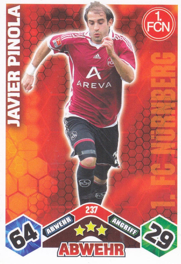 Javier Pinola - 1.FC Nürnberg - Topps Match Attax 2010 - Basis Karte - Nr. 237