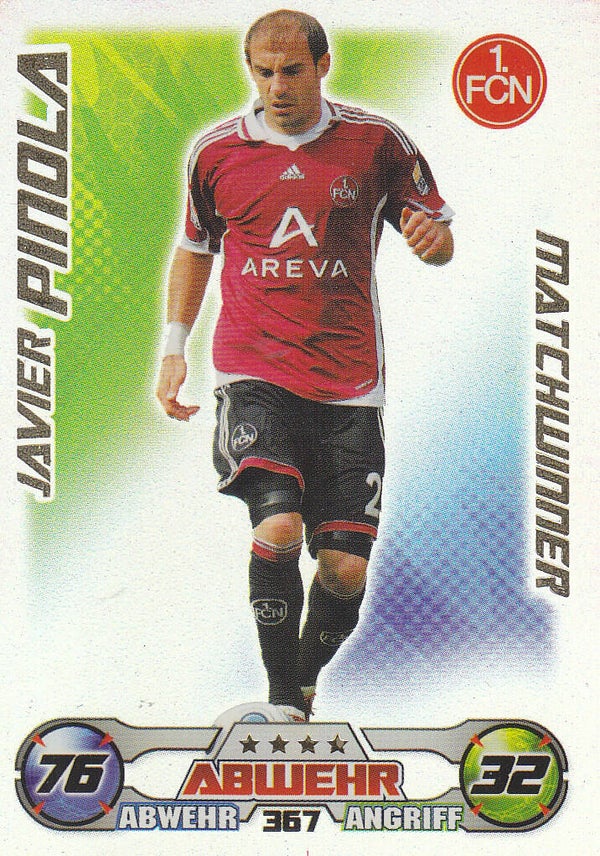 Javier Pinola / 1.FC Nürnberg / Topps Match Attax 2009 / Matchwinner Karte / Nr.367