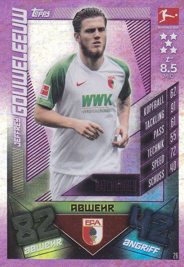 Jeffrey Gouweleeuw / FC Augsburg / Topps Match Attax 2019 / Matchwinner Karte /  Nr.26