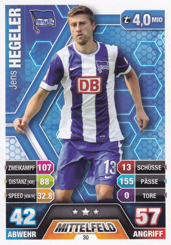 Jens Hegeler - Hertha BSC Berlin - Topps Match Attax 2014 - Basis Bild - Nr. 30