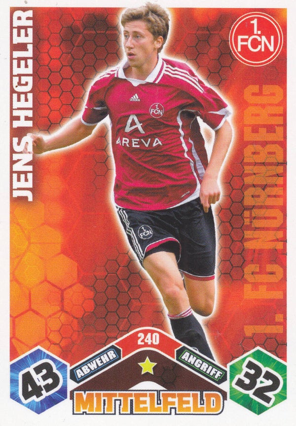 Jens Hegeler / 1.FC Nürnberg / Topps Match Attax 2010 / Basis Karte / Nr. 240