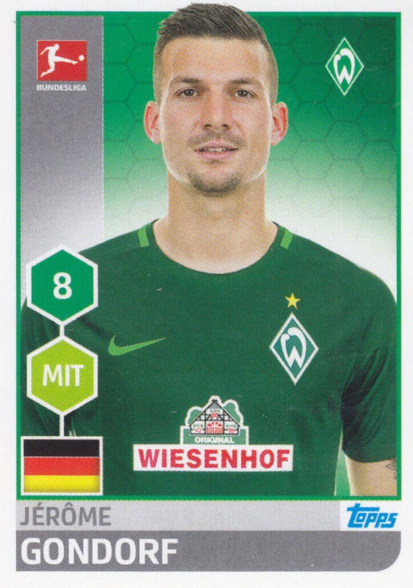 Jerome Gondorf / SV Werder Bremen / Topps Bundesliga 2017 / Basis Bild / Nr. 43