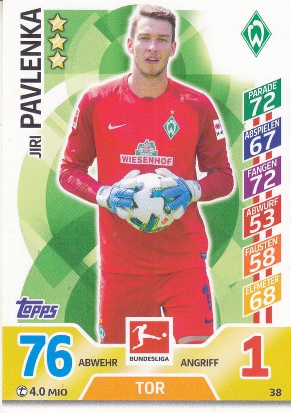 Jiri Pavlenka / SV Werder Bremen / Topps Match Attax 2017 / Basis Karte / Nr. 38