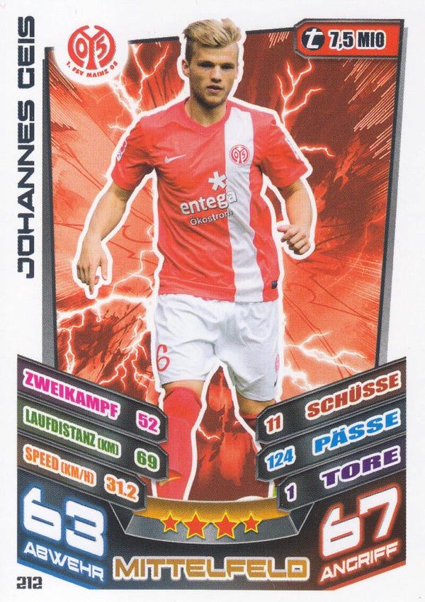 Johannes Geis / 1.FSV Mainz 05 / Topps Match Attax 2013 / Basis Karte / Nr. 212