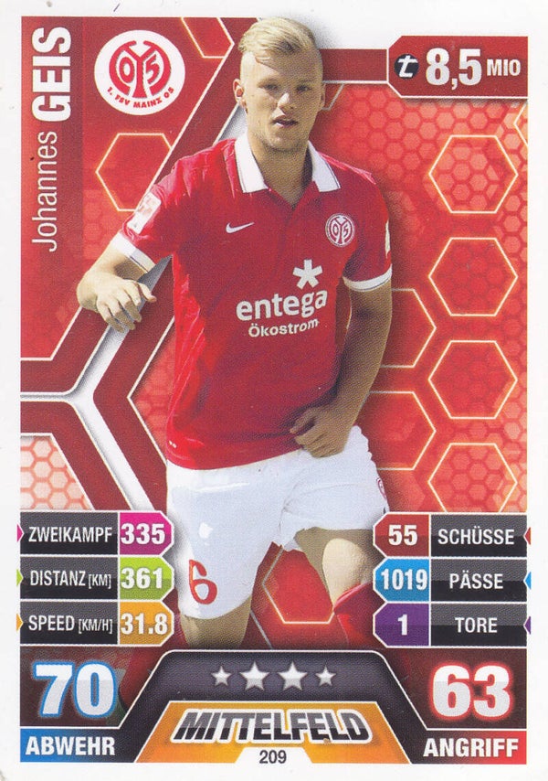 Johannes Geis - 1.FSV Mainz 05 - Topps Match Attax 2014 - Basis Karte - Nr. 209