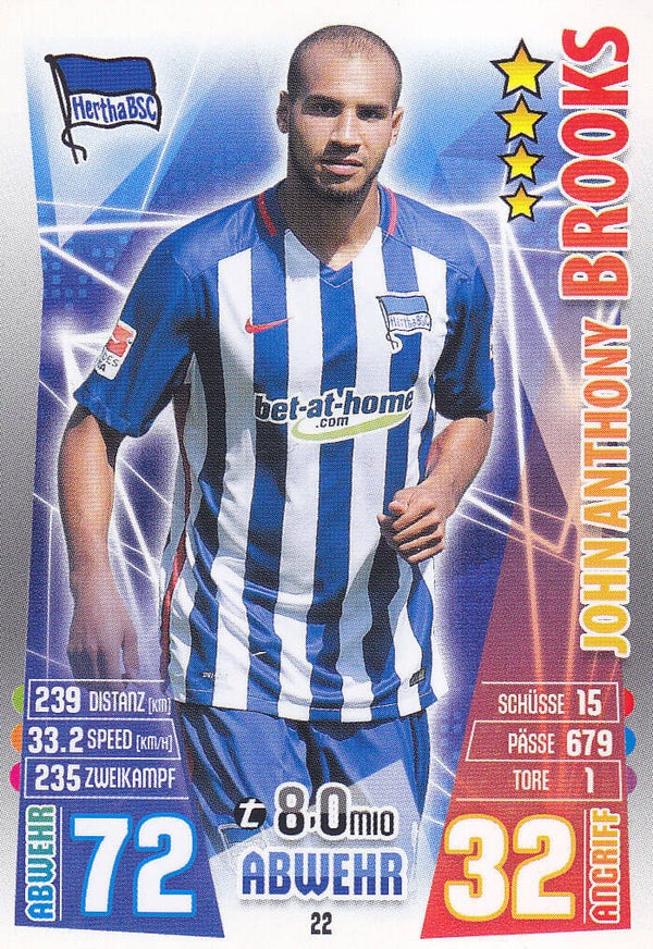 John Anthony Brooks / Hertha BSC Berlin / Topps Match Attax 2015 / Basis Karte / Nr.22