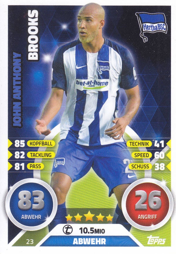 John Anthony Brooks / Hertha BSC Berlin / Topps Match Attax 2016 / Basis Karte / Nr. 23