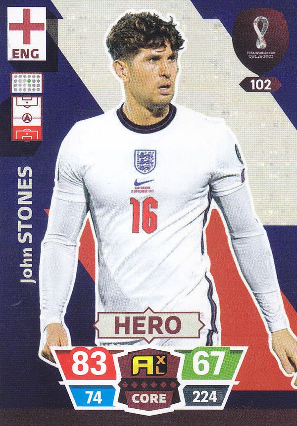 John Stones / England / Panini WM 2022 / Basis Karte / Hero / Nr.102