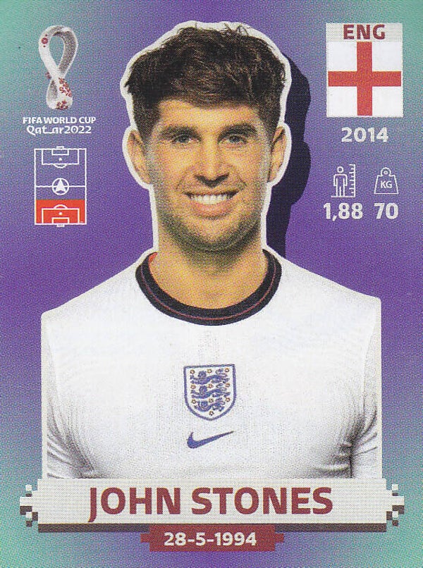 John Stones / England / Panini WM 2022 / Basis Bild / Nr. ENG 9