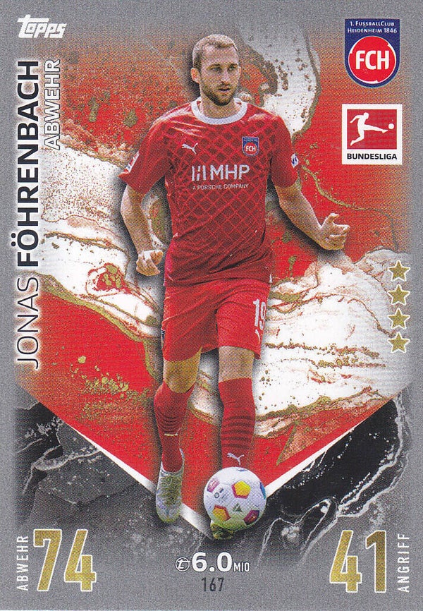 Jonas Föhrenbach / FC Heidenheim / Topps Match Attax 2023 / Basis Karte / Nr.167