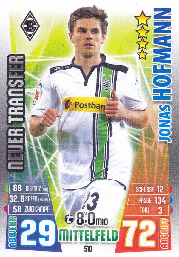 Jonas Hofmann - Borussia Mönchengladbach - Topps Match Attax 2015 - Neuer Transfer - Nr. 510